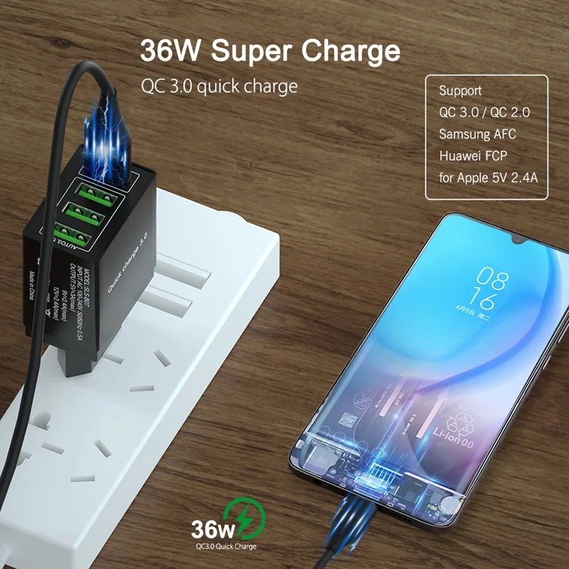 OREY 36 Вт QC 3,0 быстрое зарядное устройство, 4 порта USB зарядное устройство для samsung S10 Plus Quick Charge 3,0 зарядное устройство для Xiaomi Phone charger
