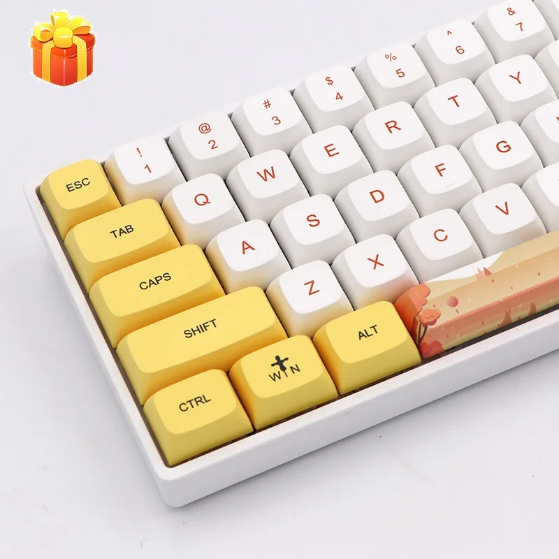 

129 клавиши, желтый, белый, Ethermal, сублимационные шрифты PBT, колпачки для клавиатуры механической проводной USB-клавиатуры 129 колпачки