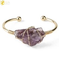 csja natural stone bangles cuff copper bracelets for women gold color wire wrap irregular crystal quartz girls kids jewelry g327