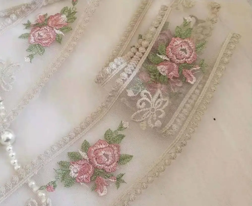 2 yards trim Прекрасный хаки хлопок Венеция Кружева Аппликация овальные розовые розы вышитые патч для постельных принадлежностей костюм платье скатерть шторы - Цвет: 2 yards trim