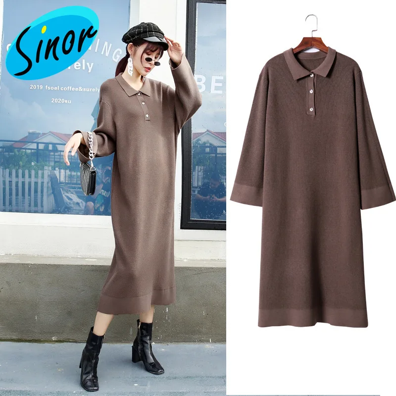Осенне-зимнее трикотажное платье-свитер в Корейском стиле с воротником-поло