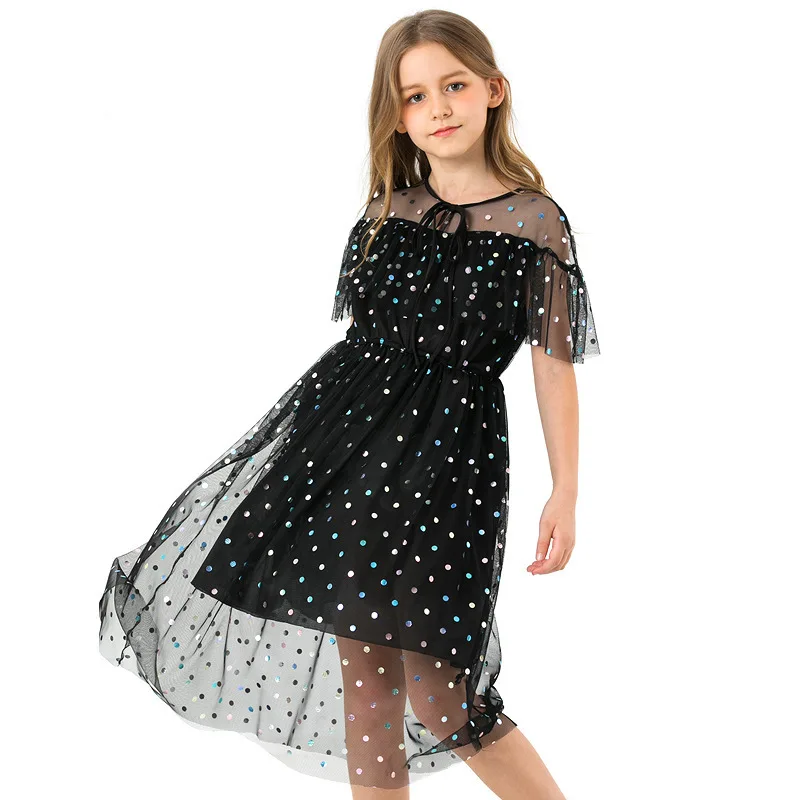 Dresses for Girls 10 12 years Summer Little Dress Sleeveless Sequined Black Kids Party 6 7 8 9 14 | Детская одежда и обувь