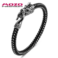mozo fashion male bracelets black steel wire rope braided chinese dragon domineering female bangle punk jewelry