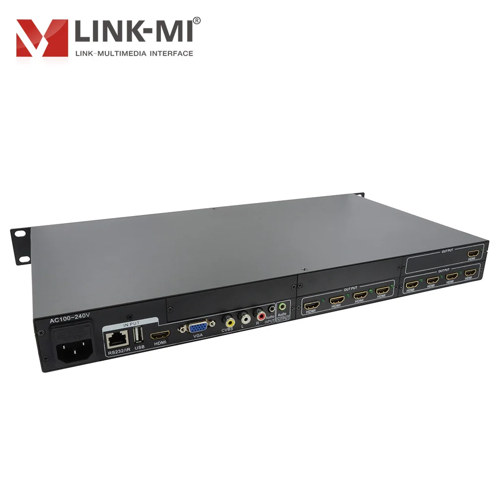 Фото Разветвитель 4x9 HD LINK-MI дюйма, с масштабированием, HDMI + AV + VGA + USB входы, 9 выходов HDMI, поддержка переворота на 180 градусов №5