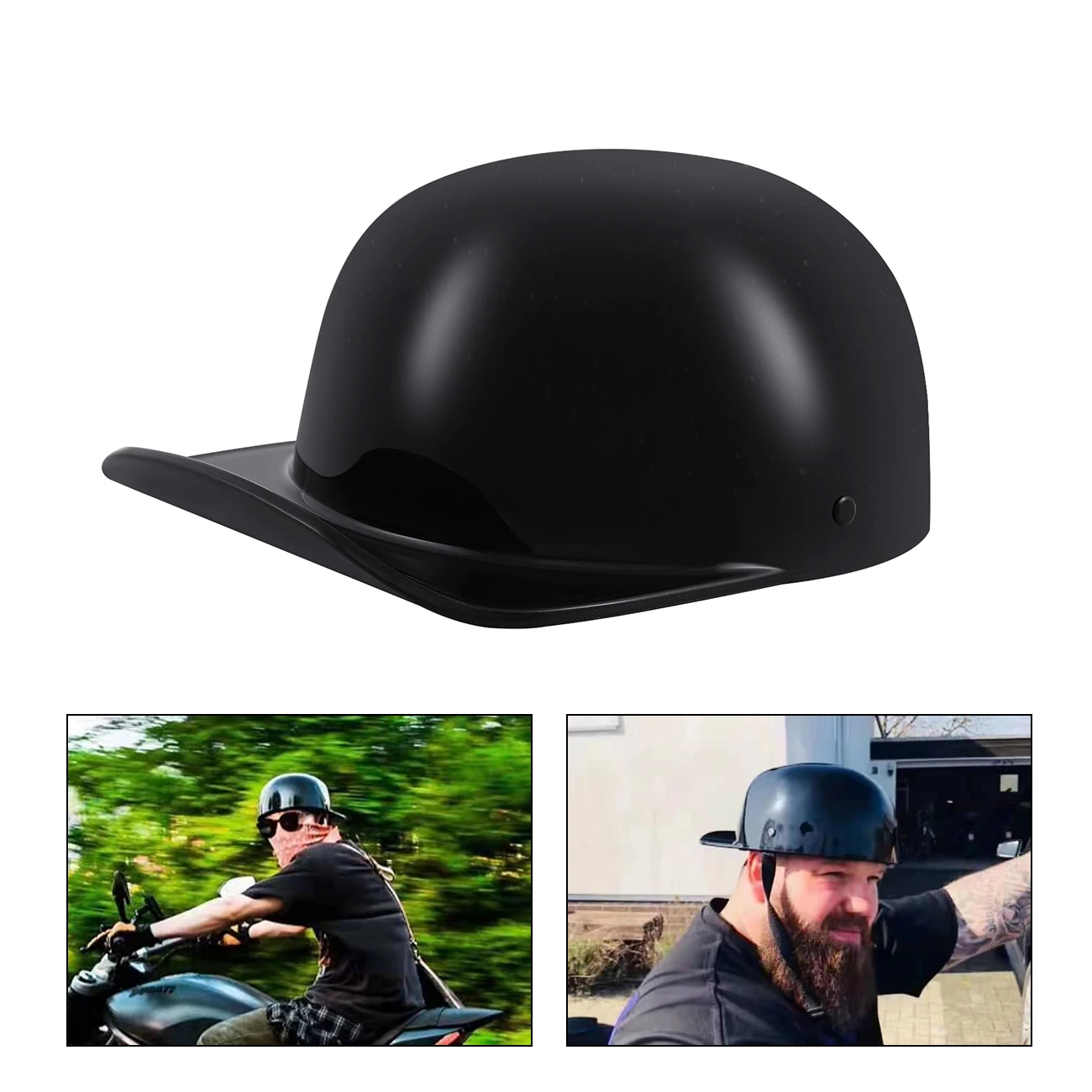 

Samger Retro Motorcycle Helmet Baseball Cap Vintage Open Face Half Hat Helmet Men Women Chopper Motorcycle Scooter Bright Black