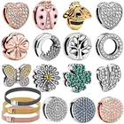 AKIYAMA горячая Распродажа 925 стерлингового серебра сверкающий цветок сердце зажим шармы подходят оригинальные Pandora reсгибание браслеты женские ювелирные изделия