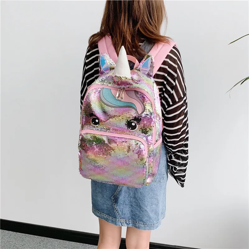 Unicorn Bag Sequined Schoolbag Multi Color Small Backpacks for Women Girls Kindergarten Kids Backpack Large Bagpack 14.5'' S,L