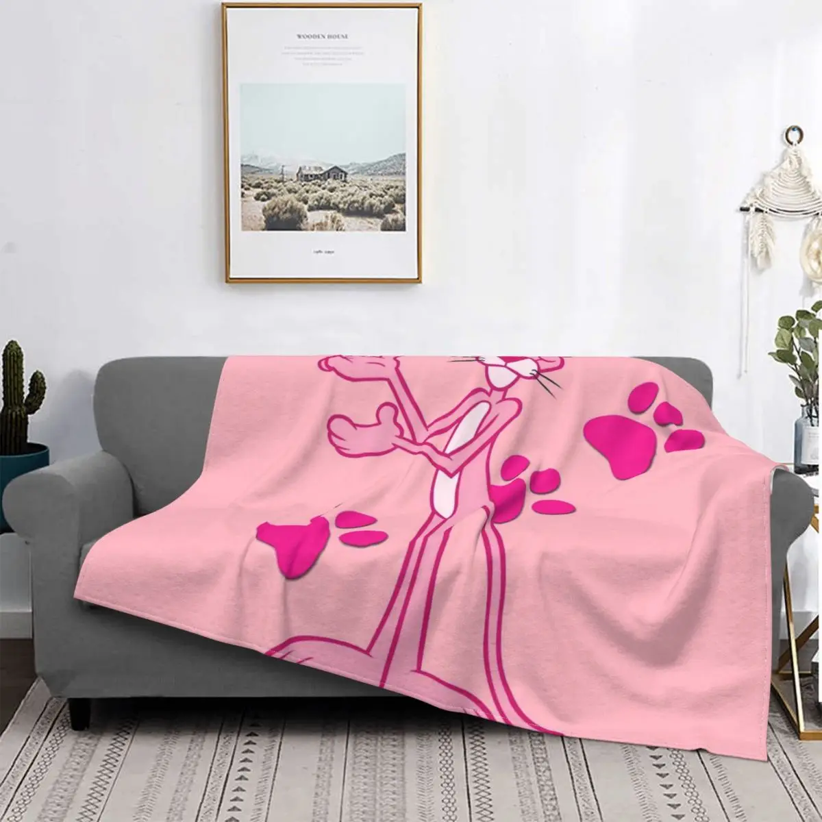 

Pink Panther Cartoon Character Blankets Coral Fleece Plush Decoration Bedroom Bedding Couch Bedspread