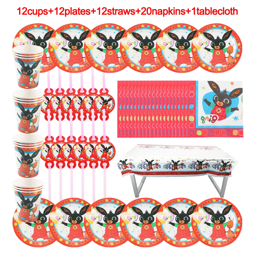 

57Pcs Cartoon Bunny Soldier Birthday Decoration Party Baby Shower Cup Straw Plate Flag Napkin Tablecloth Disposable Tableware