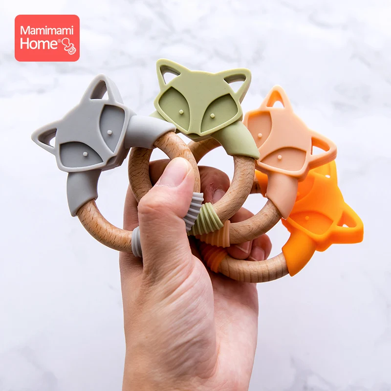 1 шт Детские деревянный Прорезыватель для зубов кольцо с животным Силиконовый