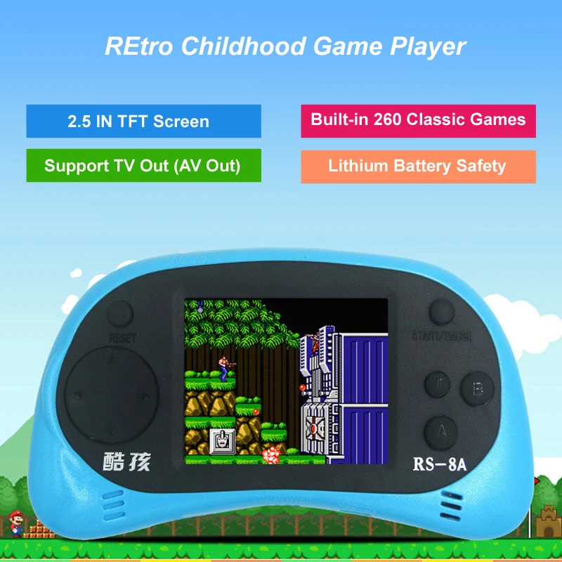 2 5 дюймов Встроенный 260 игры Портативный ручной ручка игроки тетрис 8 бит RS 8A видео