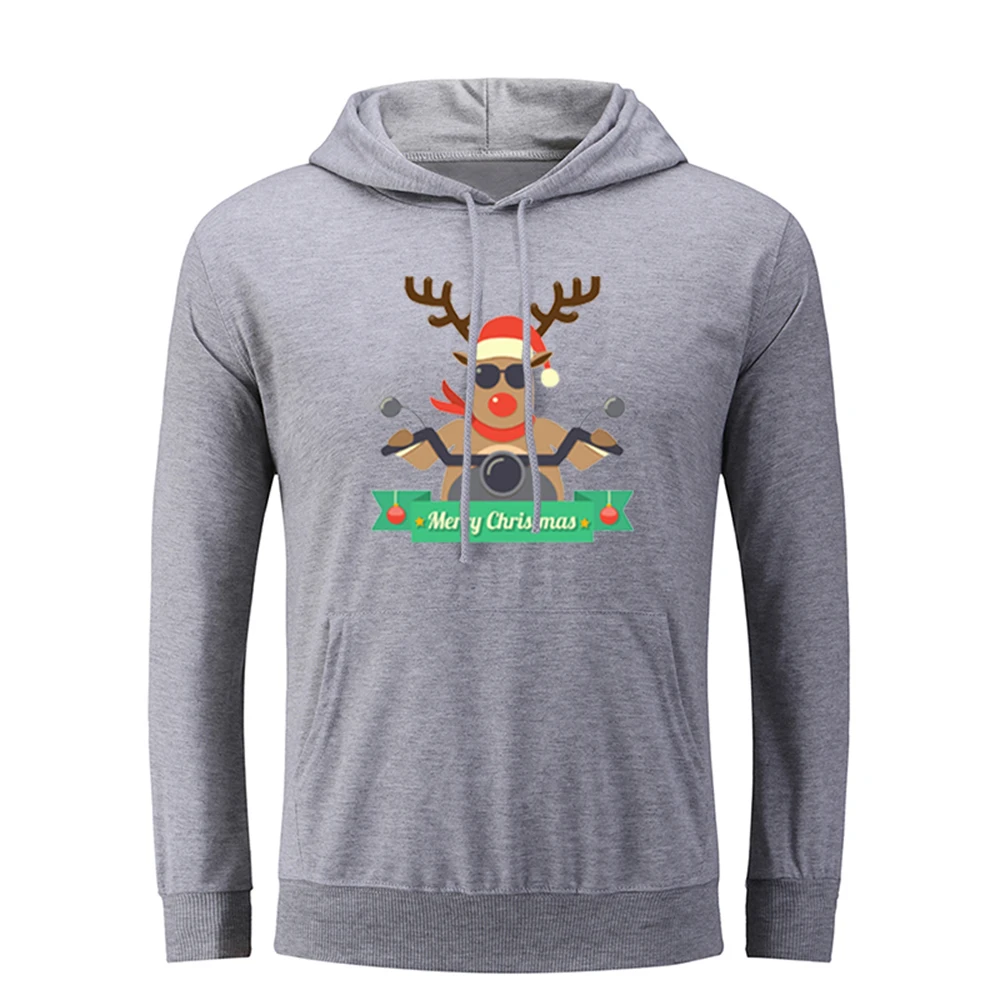 

Merry Christmas Gift Bear Socks Men Graphic Hoodie Sweatshirt Three Cute Christmas Elk Bells Printing Hooded Pullover