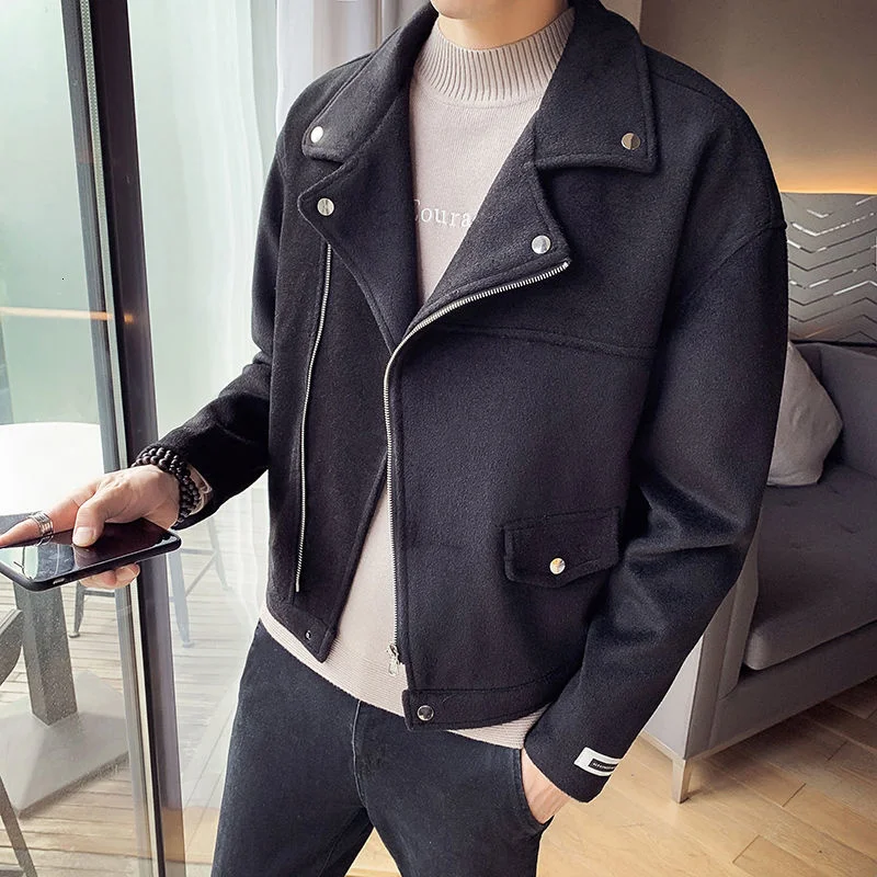 

Black Coat Mens Wool Trench Coat Men Clothing Trench Coat Woolen Coat Men Short Jacket Abrigo Largo Hombre Lapel Zipper Woolen