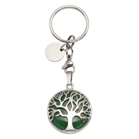 fyjs unique silver plated tree of life circle lobster clasp round key chain original green aventurine jewelry