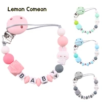 food grade safe silicone baby pacifier chainclip personalized name cute rabbit teething beads nipple holder for infant gifts