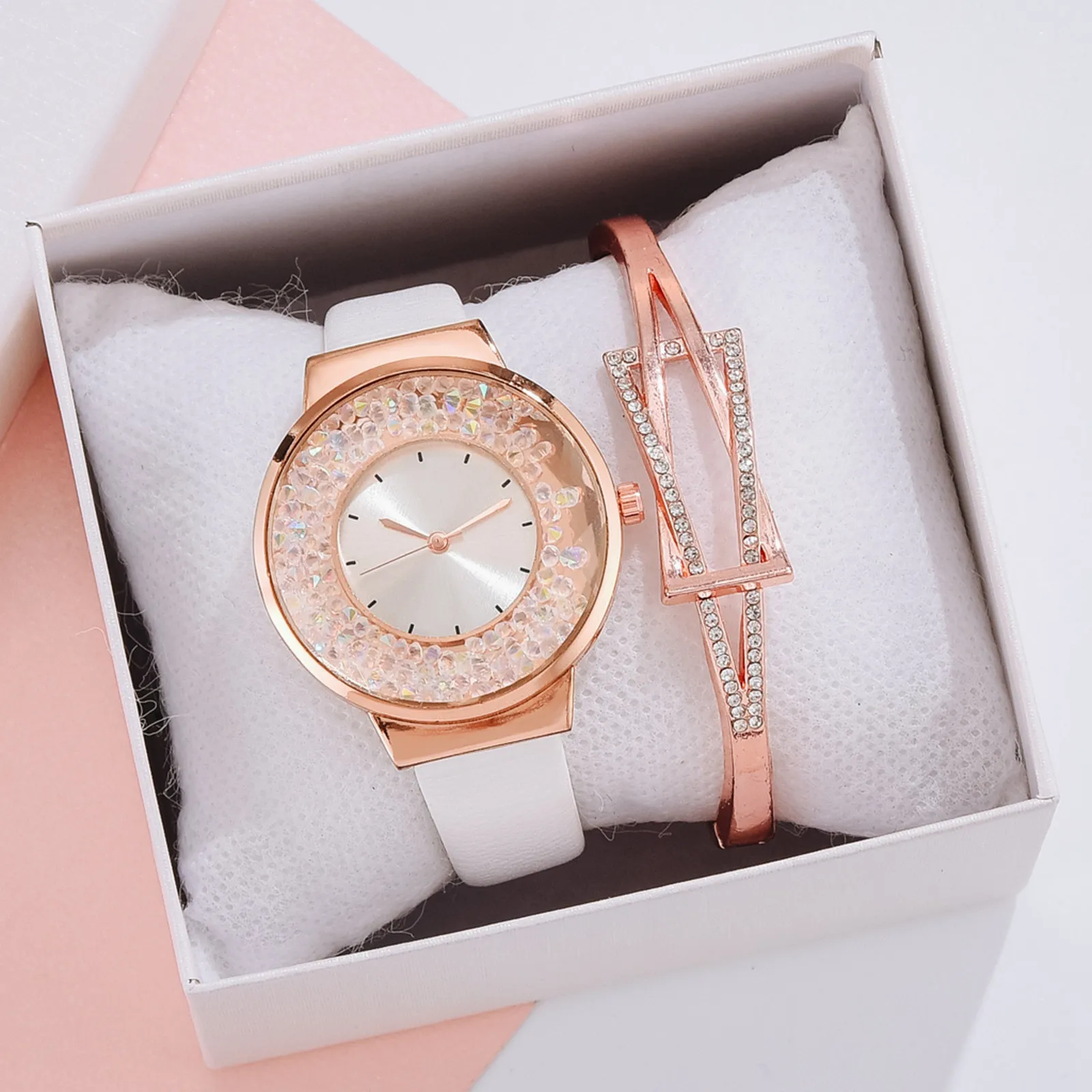 

2pcs Set Women Watches Bracelet Fashion Women Dress Ladies Wrist Crochet Watch Luxury Rose Gold Quartz Watch Set Dropshiping