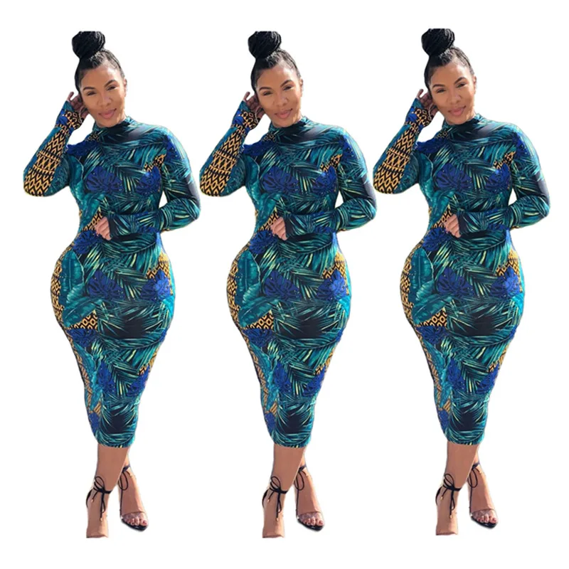 

Women's Casual Printed Zipper Mid Dress