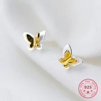 2019 real 100 925 sterling silver goldcolor butterfly stud earrings for women birthday party fine jewelry classic bijoux gift