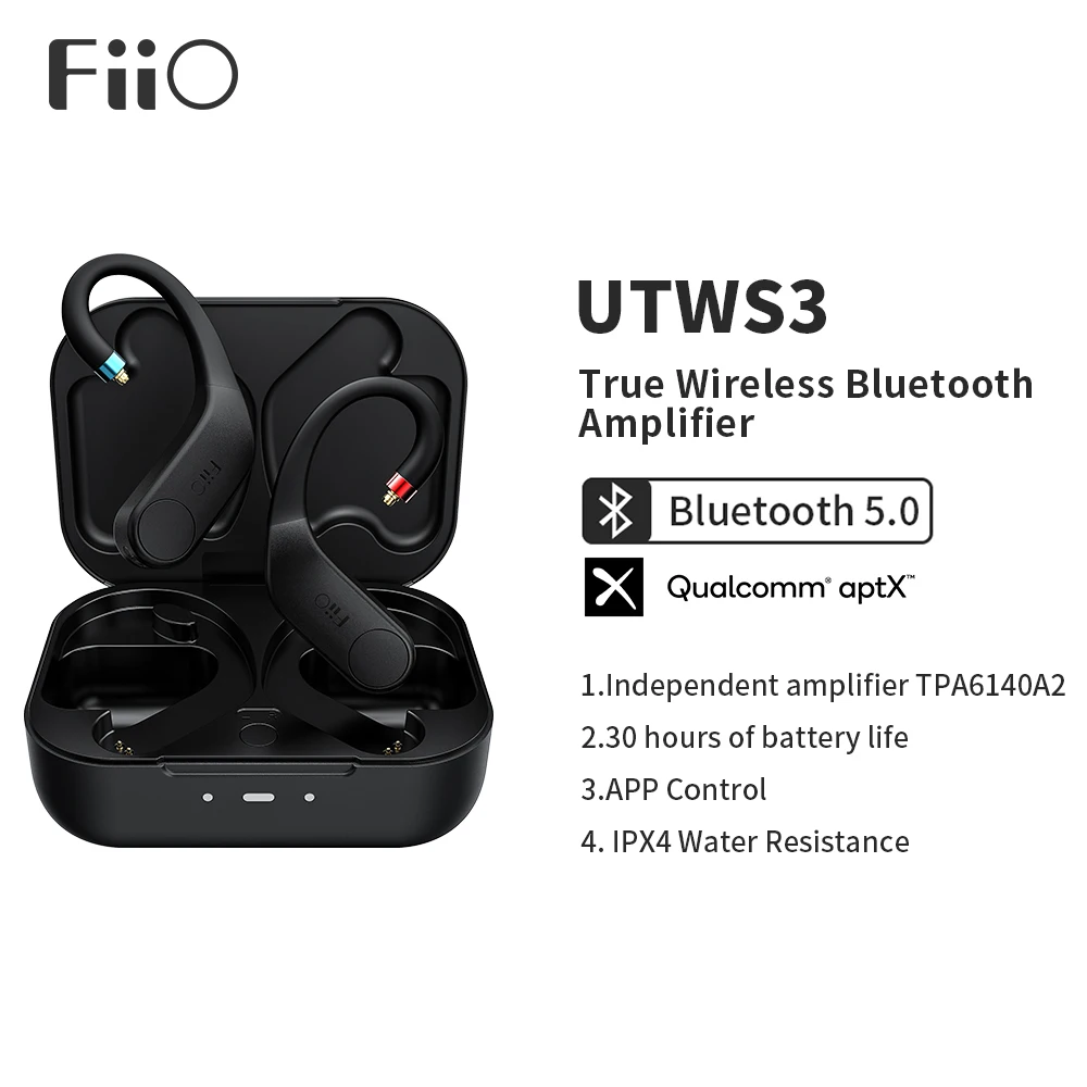 

FiiO UTWS3 Bluetooth V5.0 aptX/TWS + Earbuds Hook MMCX/0.78mm Connector with Mic Support/30 Hours Playback and APP Control
