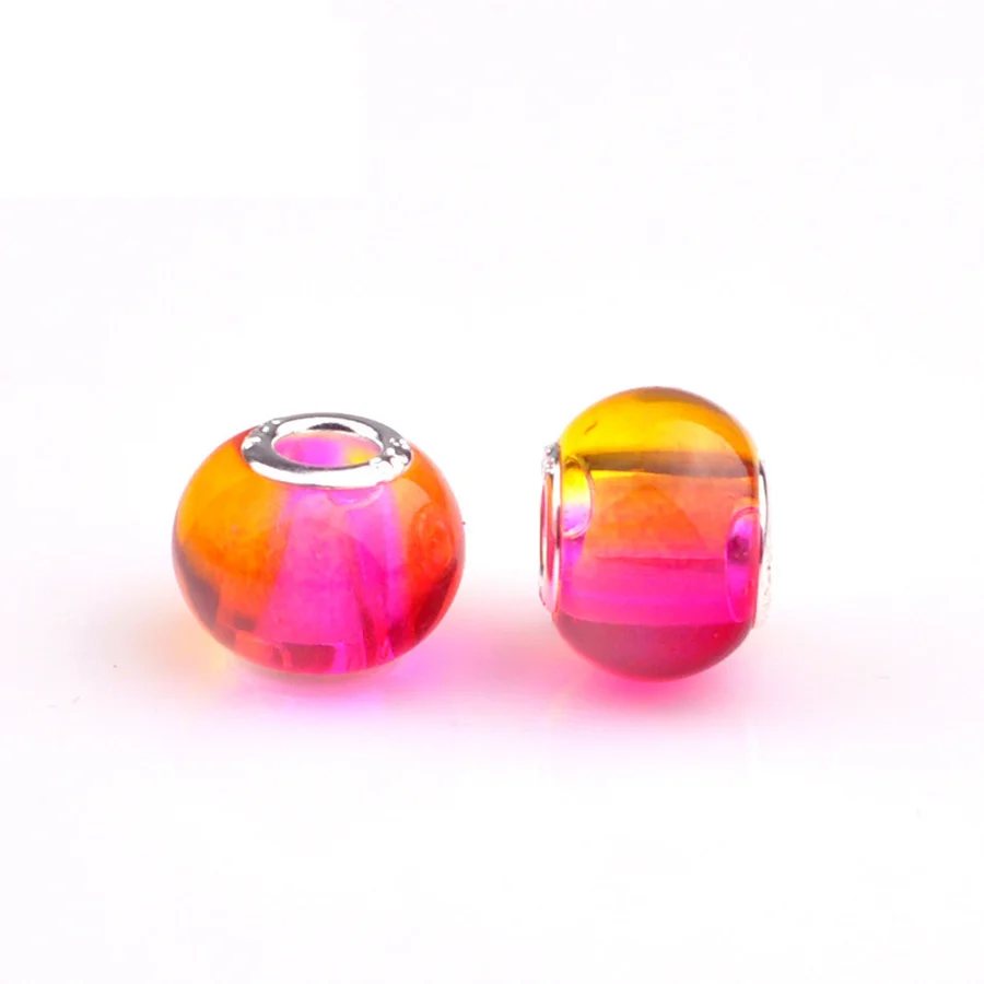 Чарм Радужное Стекло Большое Отверстие Бусины Натуральный Камень и Круглая Форма Подходят для Браслета Браслета для Женщин Модные Украшения DIY Подарок.