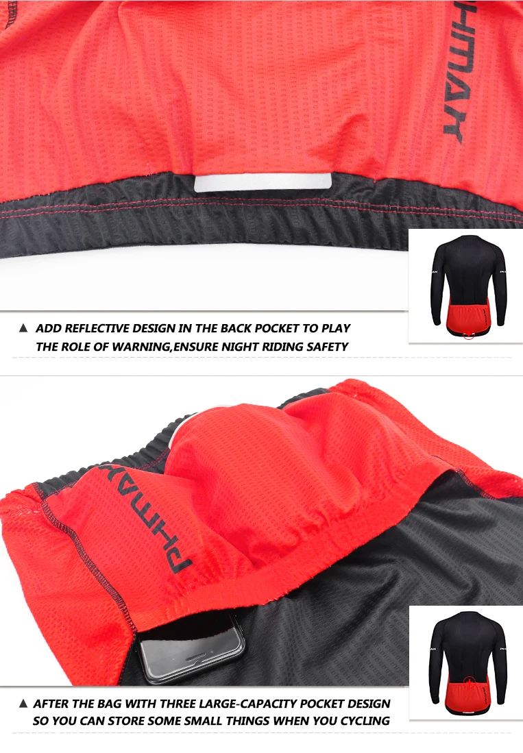

PHMAX Spring Autumn Cycling Jersey Long Sleeve Mountain Bike Cycling Clothes Breathable Racing Road Bicycle Clothing For Men
