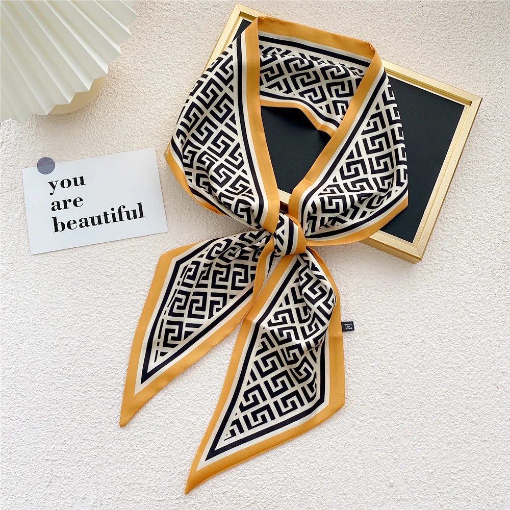 

luxury silk scarf women designer Multi-Function Long Narrow Neckerchief Tie Hair Band skinny Headband Ladies