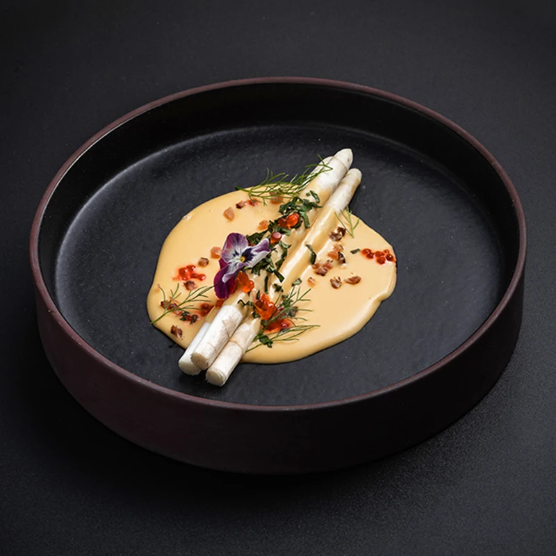 

Black Frosted Western Steak Plate High-end Ceramic Dinner Plate Household Round Fruit Lasa Dessert Ramen Plate Kitchen Tableware