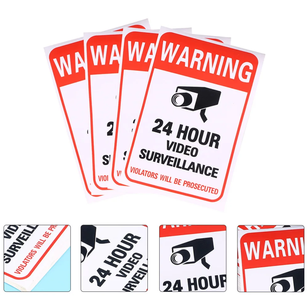 

50Pcs 24 Hour Video Surveillance Stickers Warning Signs School Warning Stickers