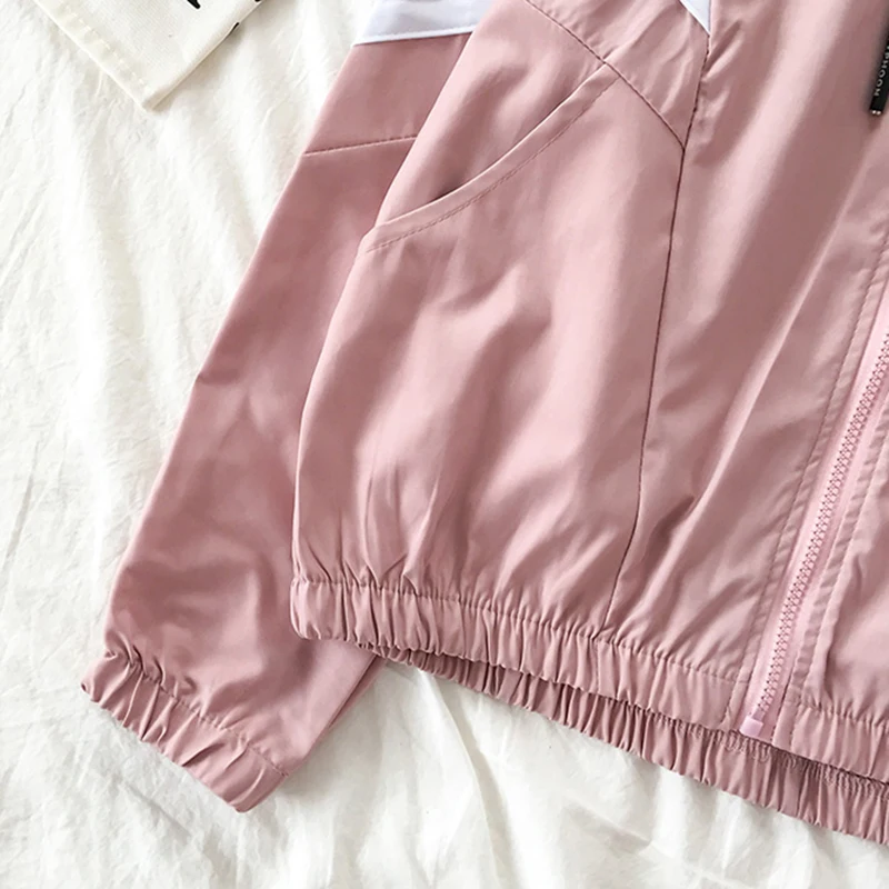 

Jacket Women New-Arrival Pink Clothes with Hooded Womens Jackets and Coats Drawstring Streetwear Students Coat Lightweight Chic