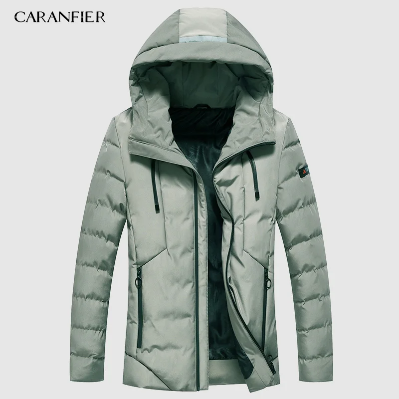 Мужская парка CARANFIER, Прямая поставка, модная мужская зимняя куртка, пальто с капюшоном, теплое мужское зимнее пальто, повседневное облегающее Мужское пальто