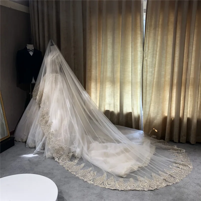 

300cm,350cm,500cm Long Wedding Veil One Layer Bridal Veil No Comb Cathedral Veil In White, Ivory, Champagne