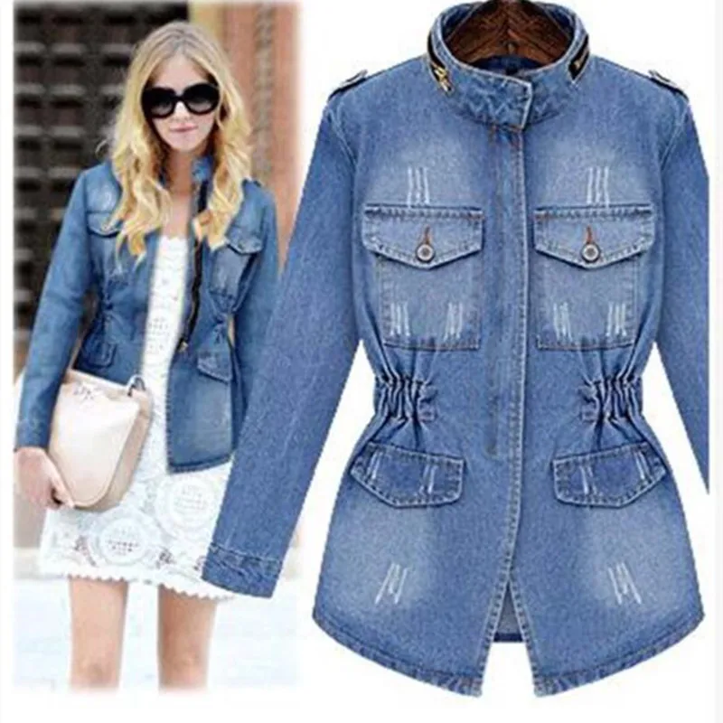 

High Quality Denim Jackets Women 2021 Autumn Fashion Long Sleeve Jeans Coat Casual Denim Outwear Tops