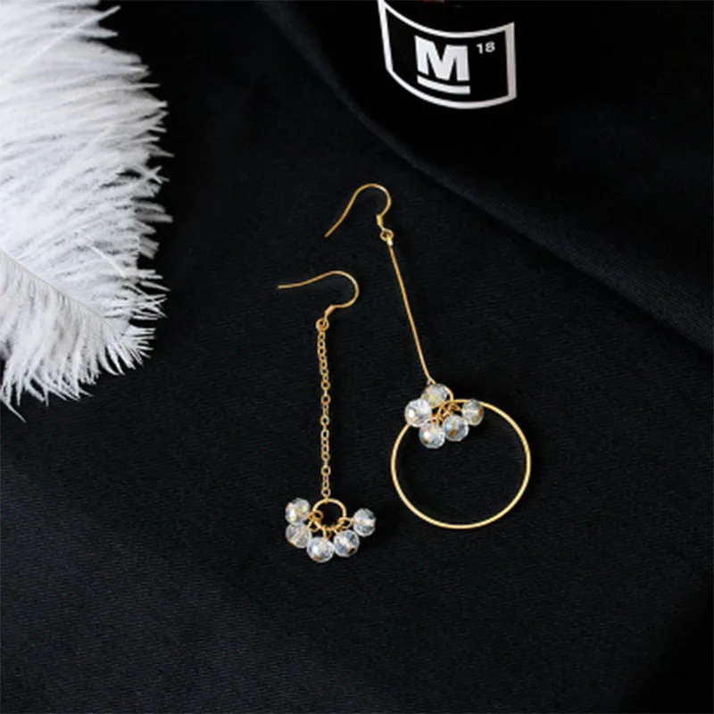 Модные висячие серьги с кисточками для женщин асимметричные кристаллами