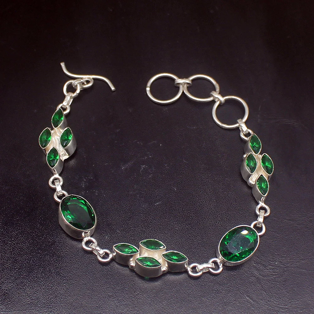 

Gemstonefactory Jewelry Big Promotion Single Unique 925 Silver Trendy Shiny Green Topaz Lady Women Charm Bracelet 21cm 20213187
