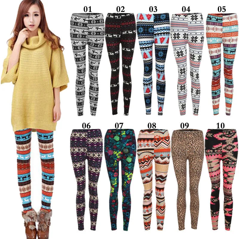 Рождественские модные женские эластичные обтягивающие леггинсы с рисунком