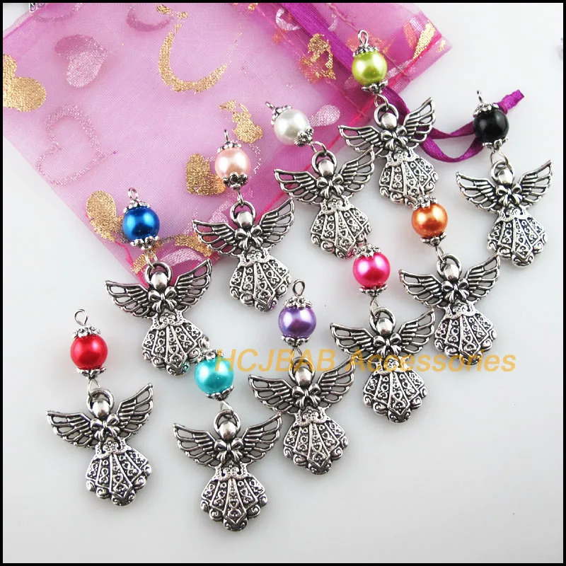 Модные 10 шт. Новые Подвески Крылья Ангела смешанные стеклянные бусины тибетское