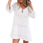 Женские летние платья 2021, тонкое женское пляжное платье с глубоким V-образным вырезом, кружевными боковыми вырезами и рукавами-фонариками для путешествий и отпуска, Vestidos Mujer