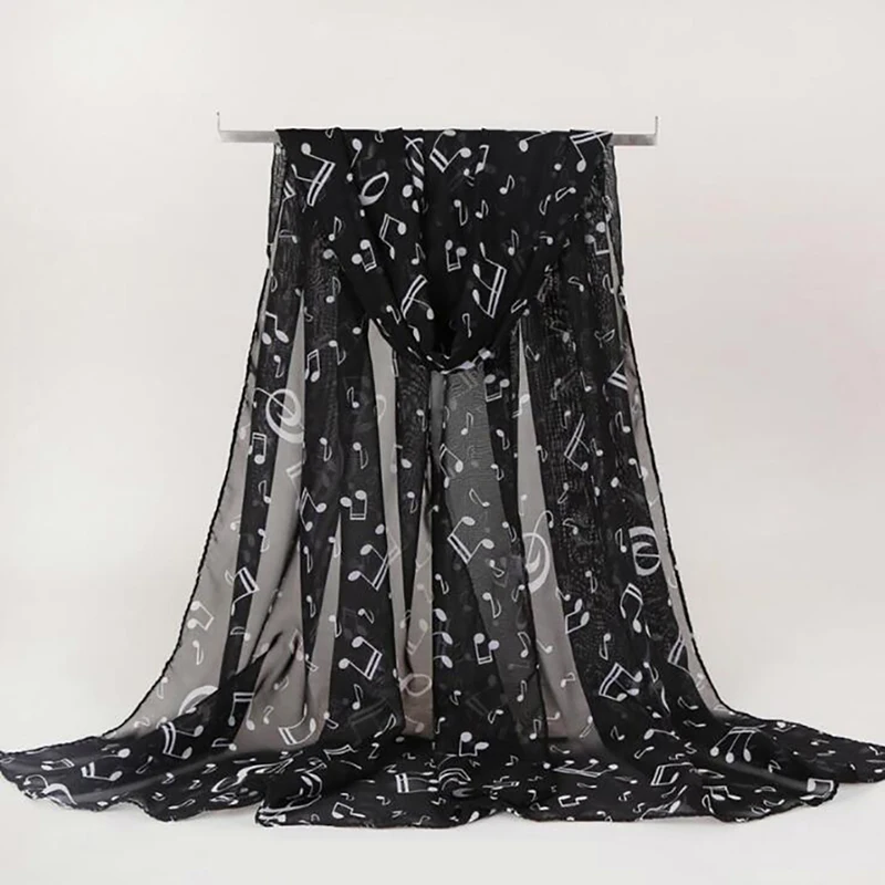 Женские шифоновые шарфы с принтом в виде музыкальных нот тонкий Дамский шейный