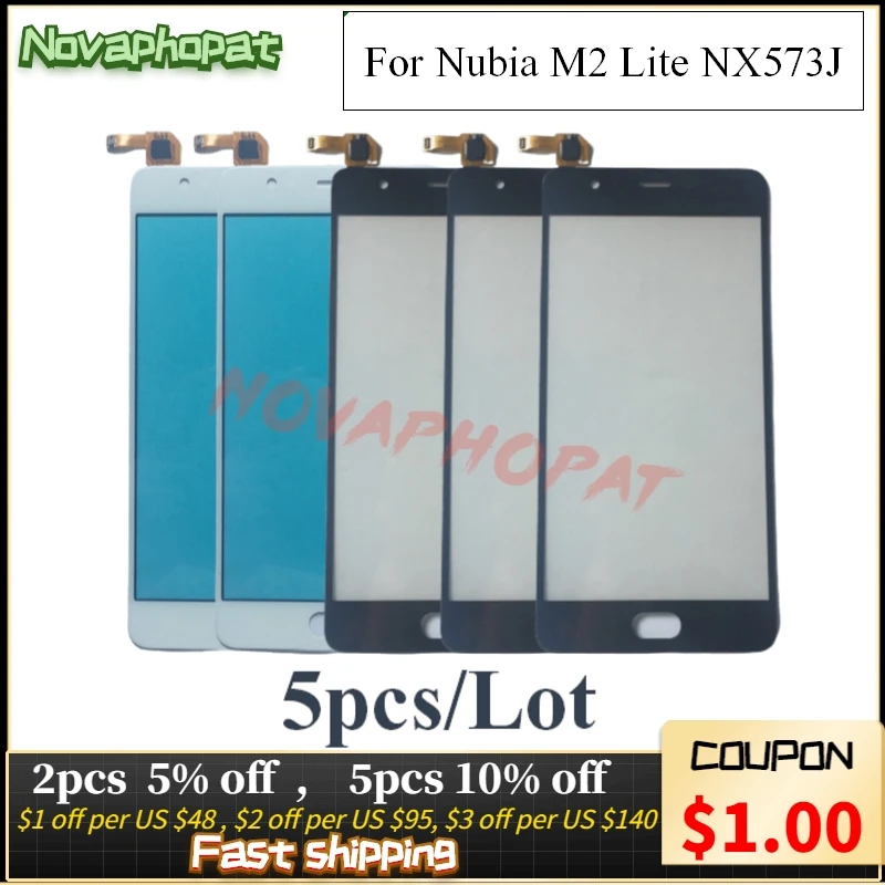 

5PCS Novaphopat Black/White Sensor Screen For ZTE Nubia M2 Lite NX573J Touch Screen Digitizer Glass Panel Screen