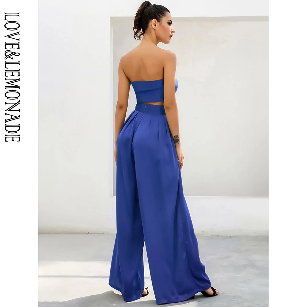 

LOVE&LEMONADE LOVE&LEMONADE Blue Changeable Straps Two-Pieces High Waist Flared Pants Set LM6473