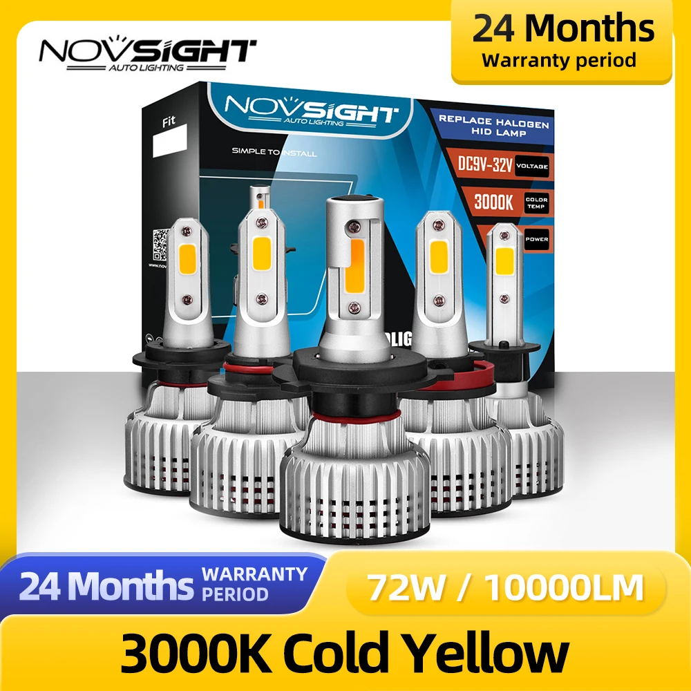 

NOVSIGHT H7 Led Car Lamps H4 Headlight 72W 10000LM 3000K Yellow Light H11 H1 H3 9005 9006 Lights For Replace Bulb On Cars
