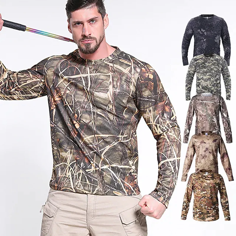 

Men's T-shirt Hunting Camouflage T-shirt Outdoor UV Protection Quick-drying Breathable Long Sleeve T-shirt Men's Clothing New