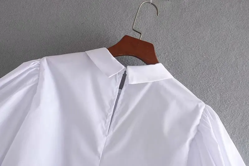 

2020 spring women simply bow tied beading decoration poplin blouse shirts women chic lantern sleeve blusas chemise tops LS6480
