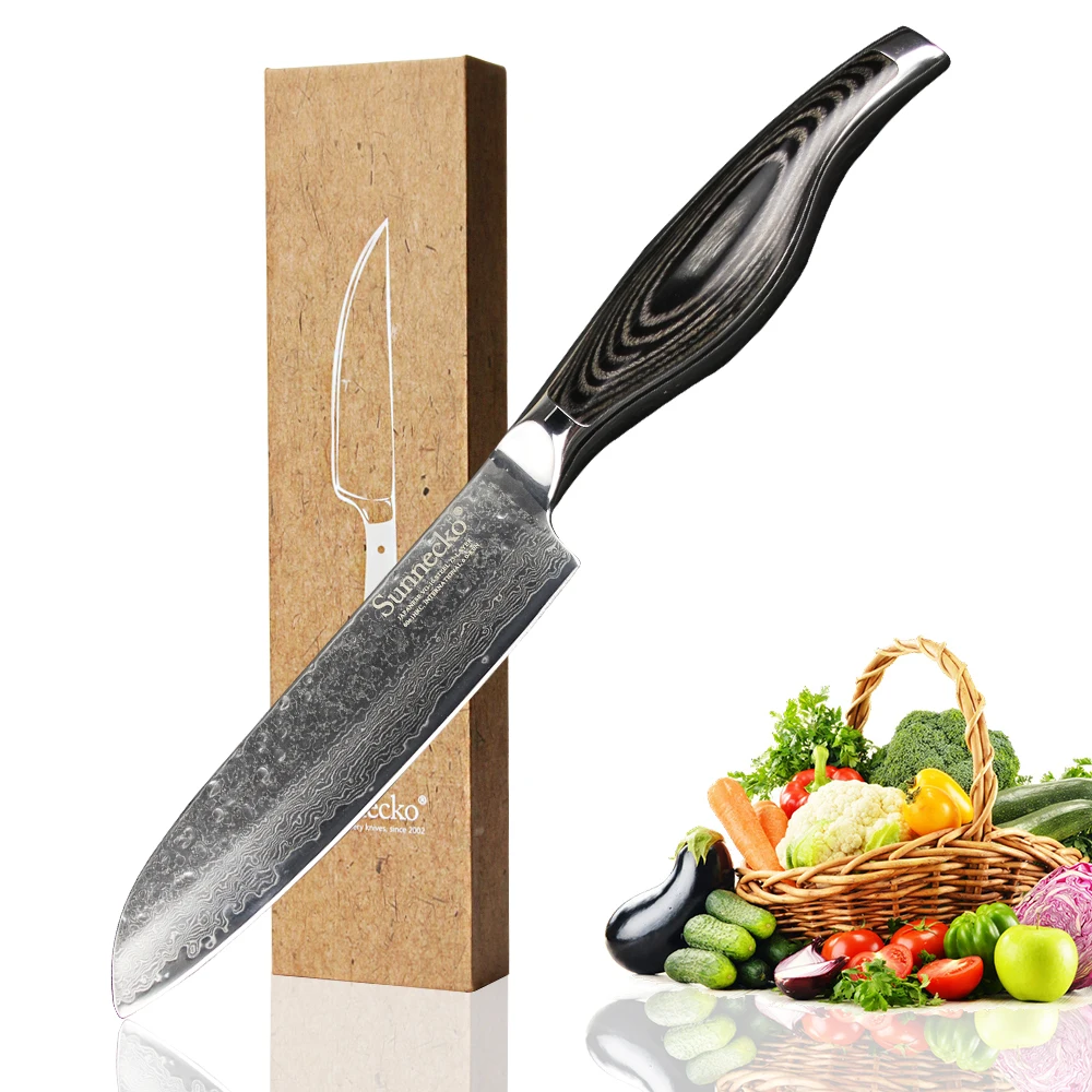SUNNECKO 5 дюймов нож Santoku 73 слоя Дамасская сталь японский VG10 острый для резки мяса Pakka