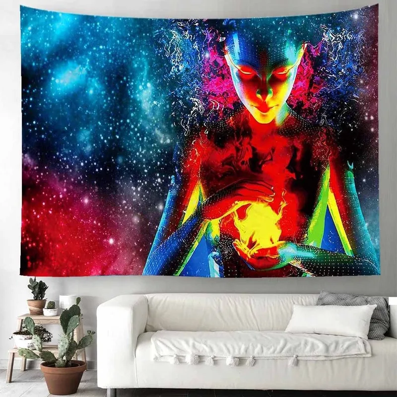 

Psychedelic Magic Alien Tapestry Wolf Lions Pattern Hanging Wall Tapestries Blanket Dorm Room Art Decor Camping Cloth