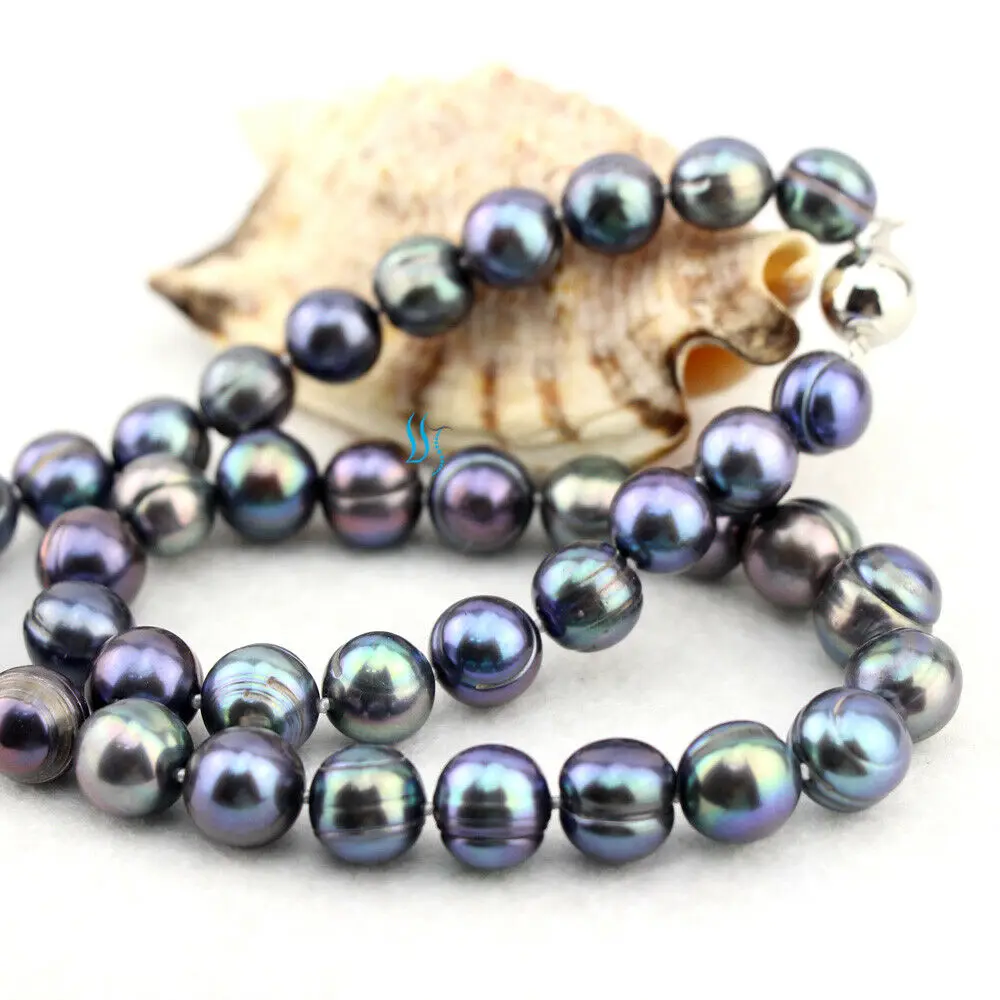 

18" 10-12mm Peacock Freshwater Pearl Necklace Strand Fashion Jewelry