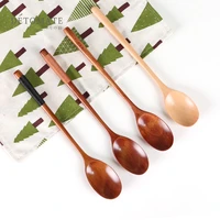 natural wood long spoon fork kitchen cooking dining soup tea honey coffee utensil tools soup teaspoon tableware