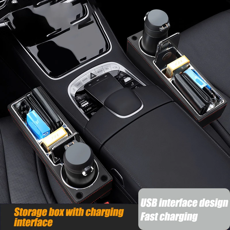 car dual usb charger seat gap slit box phone bottle cups holder box pu leather car seat gap separate storage box car accessories free global shipping