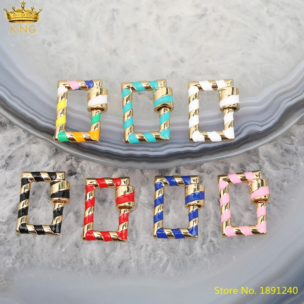 

10Pcs 13x19mm MIx Color Enamel Rectangle Spiral Clasps Pendant Jewelry,Rainbow Enamel Metal Clasps For Earring Bracelet Making