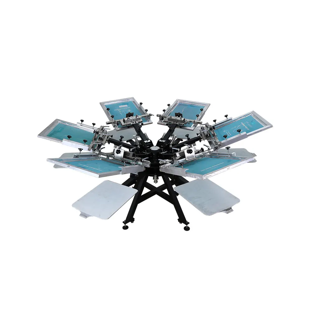 Design High Precision Heavy Duty Rotary Manual 6 Color Station Screen Printing Machine with Micro Registration |